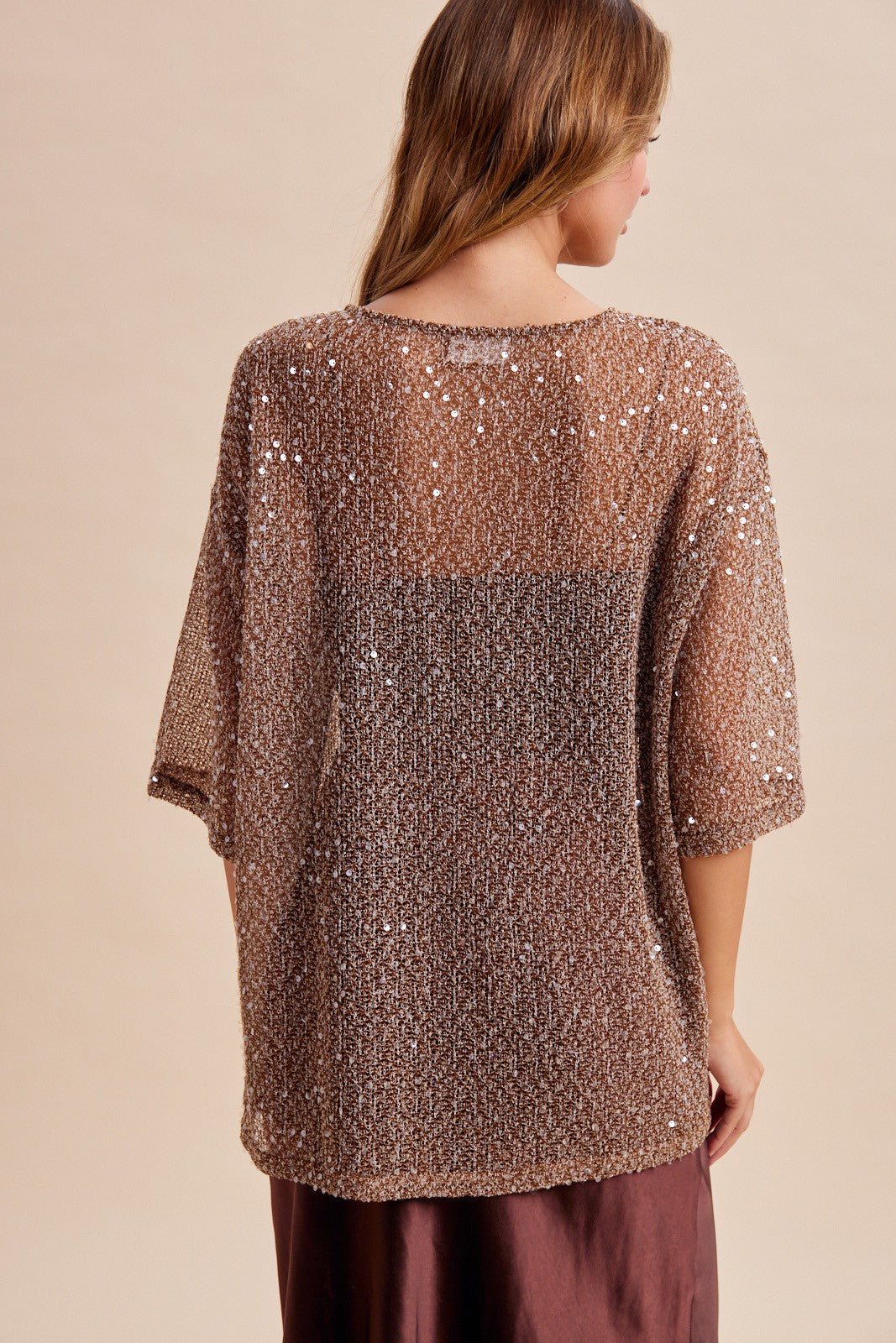 Sequin Mesh Knit Tunic Top