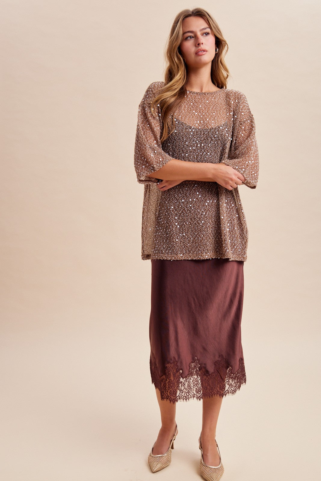 Sequin Mesh Knit Tunic Top