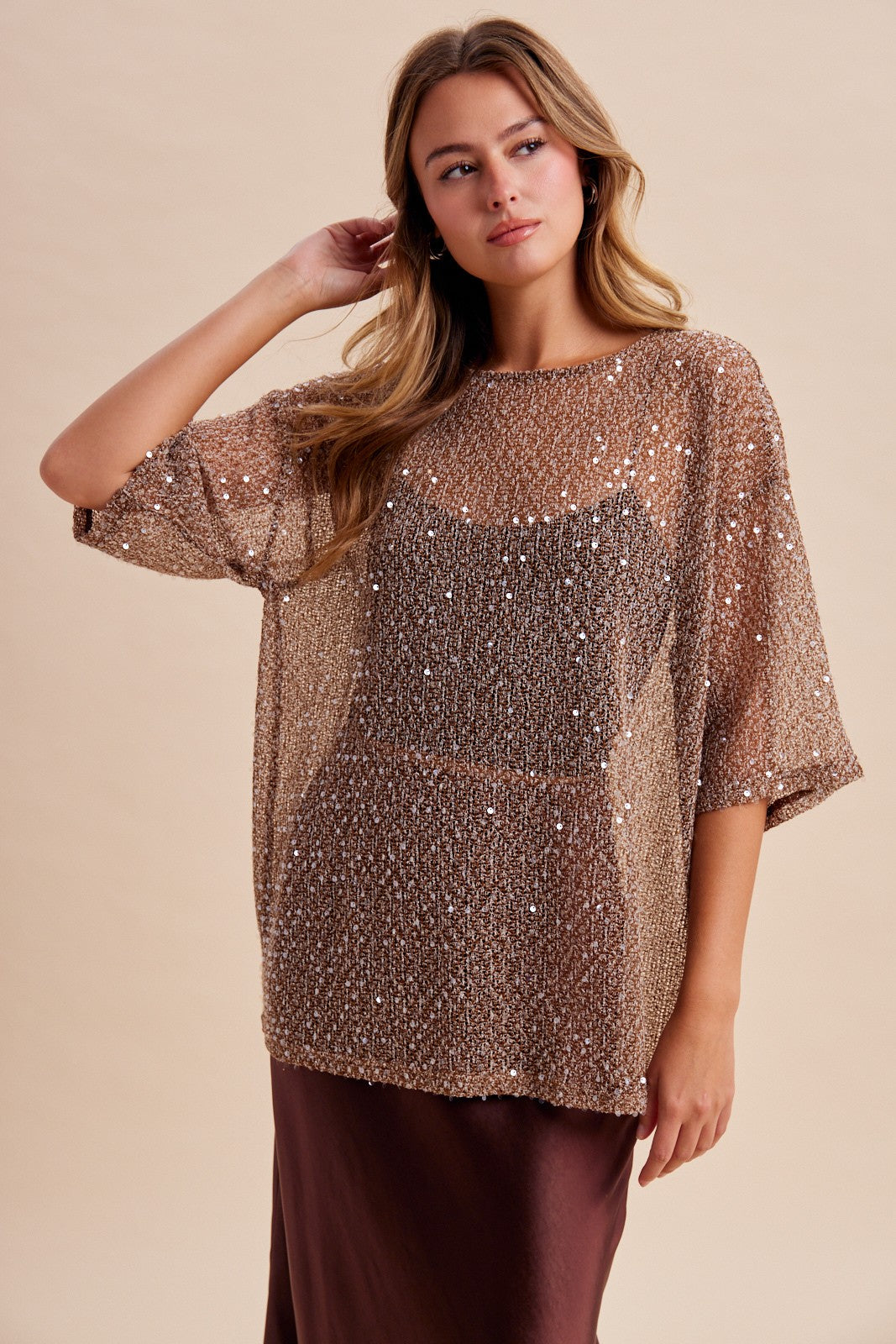 Sequin Mesh Knit Tunic Top