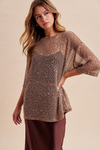 Sequin Mesh Knit Tunic Top