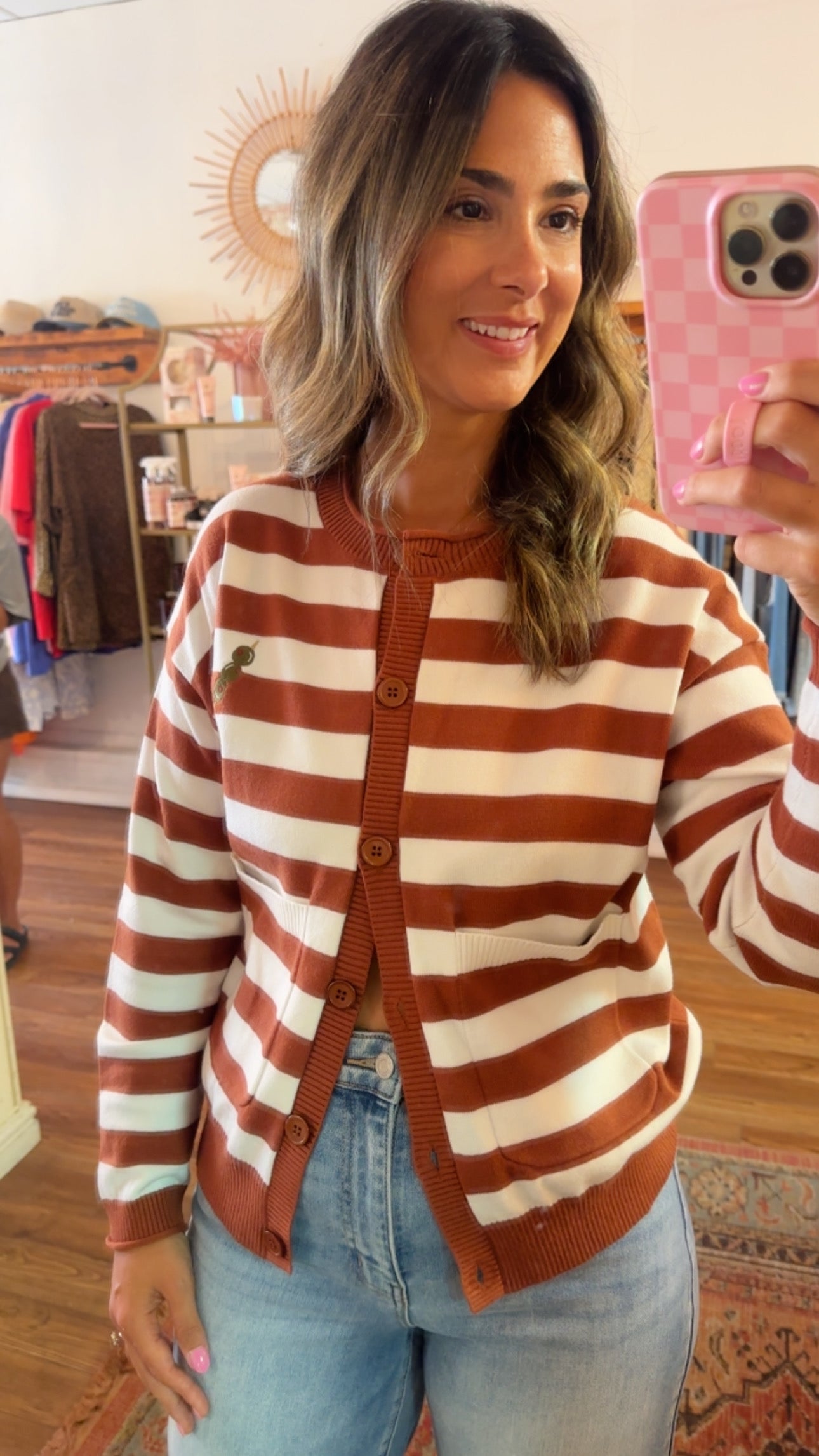 OLIVE EMBROIDERY STRIPE CARDIGAN
