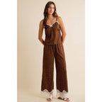 SATIN POLKA DOT WIDE LEG PANTS WITH LACE