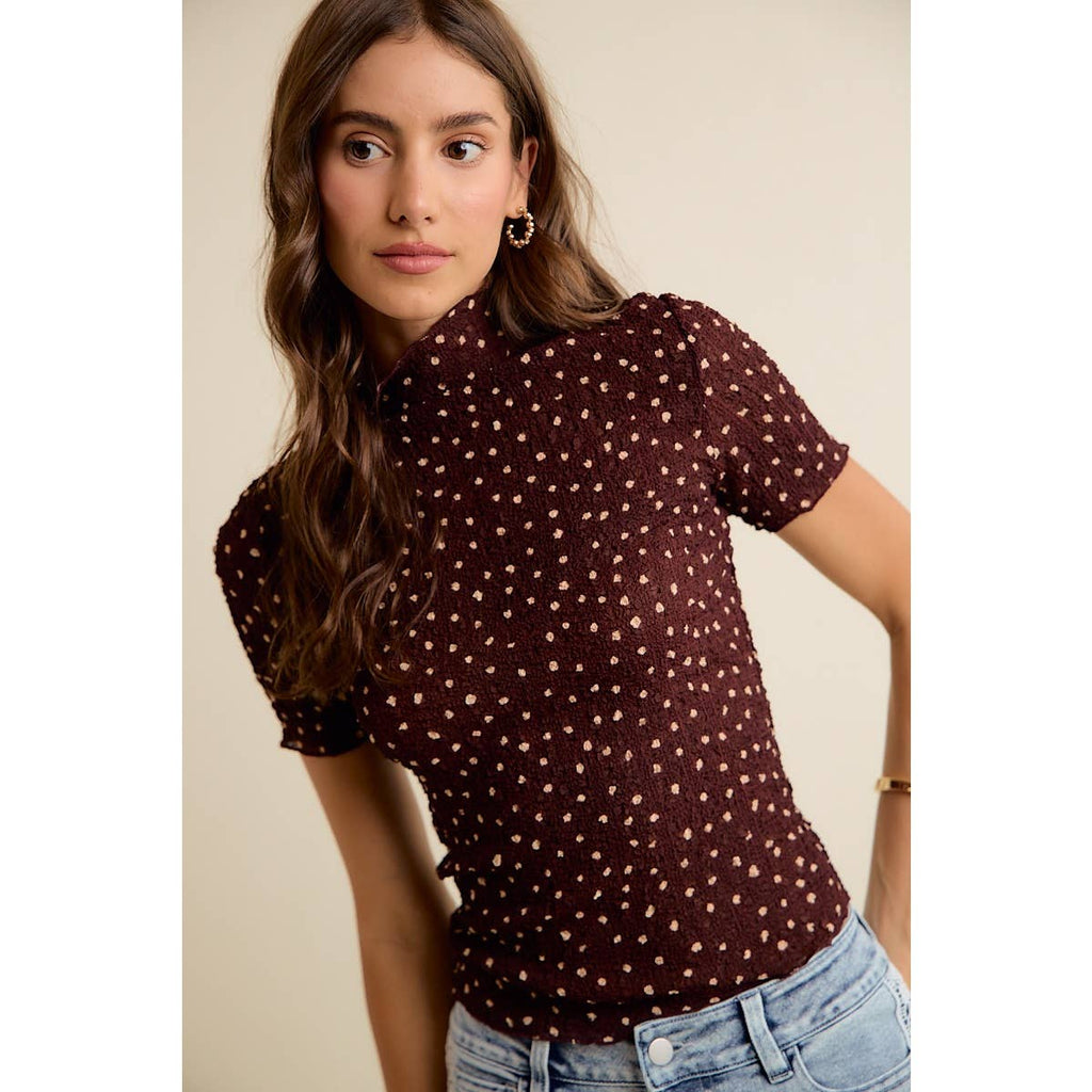 POLKA DOT CRINKLED SHORT SLEEVES TOP