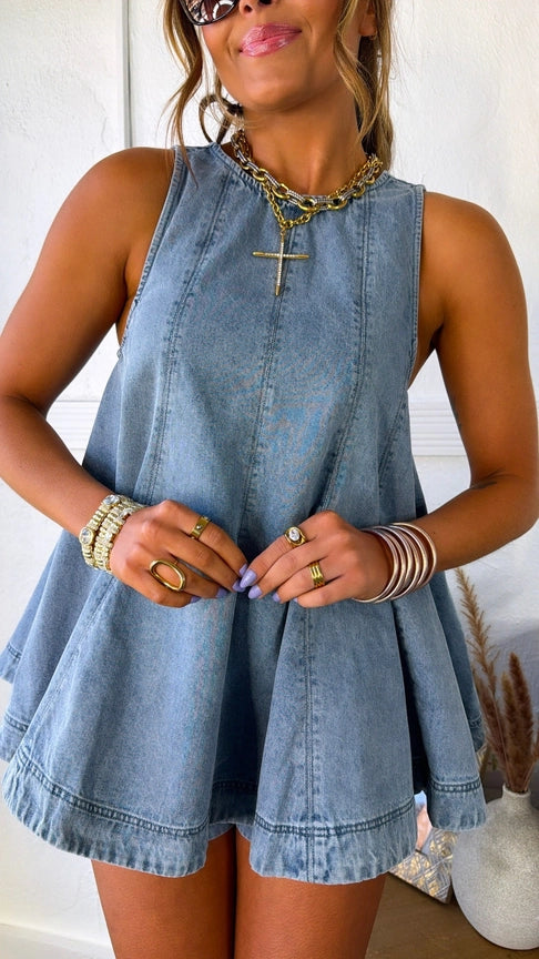 Sleeveless Denim Top and Shorts Set