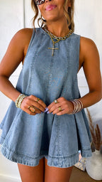 Sleeveless Denim Top and Shorts Set