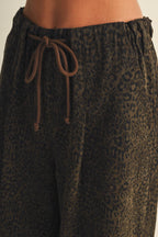 Drawstring Leopard Print Wide-Leg Trousers