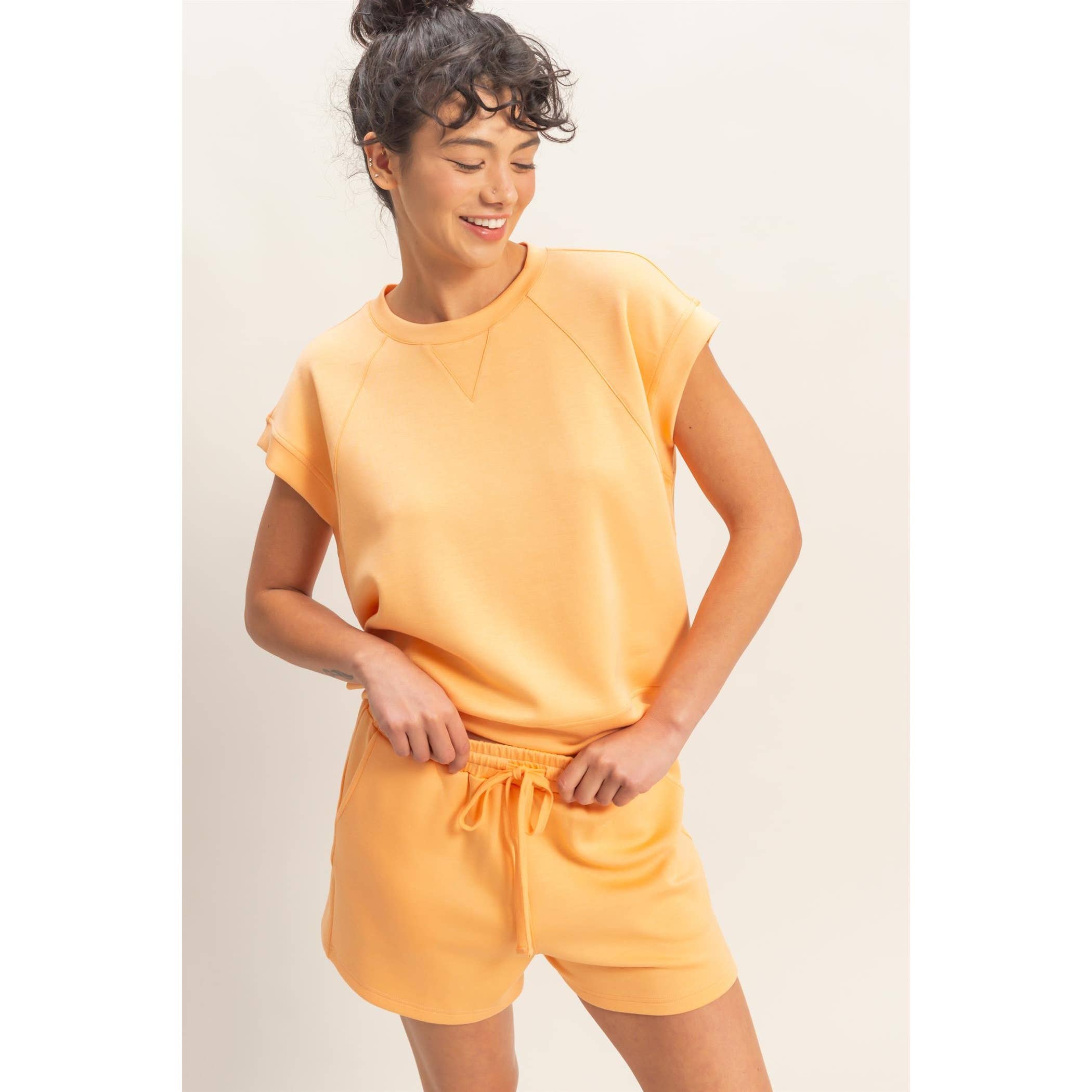 Crew Neck Sleeveless Top And Shorts Set