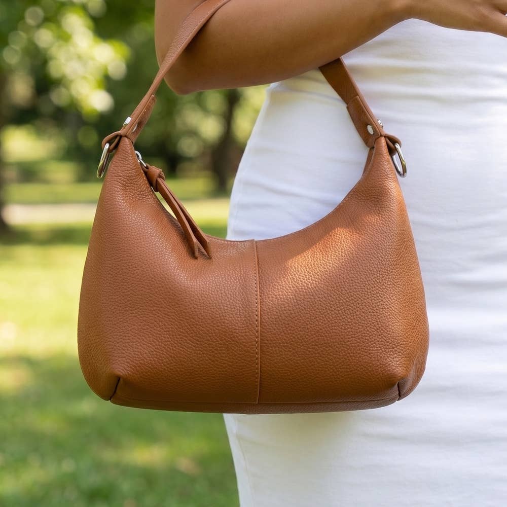 Curved Vegan Leather Hobo Shoulder Bag