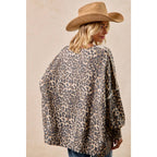 LEOPARD PRINT OVERSIZED WAFFLE THERMAL SWEATSHIRT