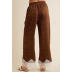 SATIN POLKA DOT WIDE LEG PANTS WITH LACE