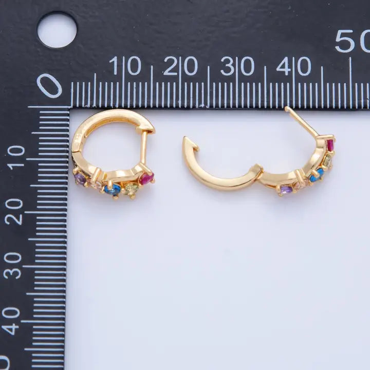18K Gold Filled Multicolor Cz Cluster 15mm Huggie Earrings