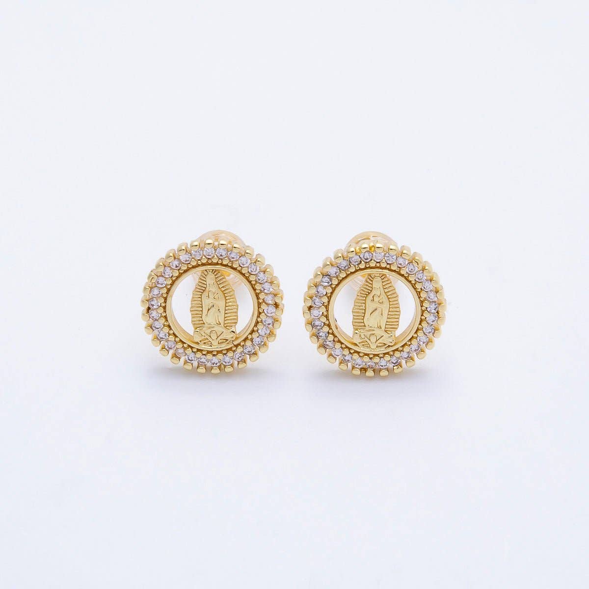 Religious Mother Mary Open Round Stud Earrings