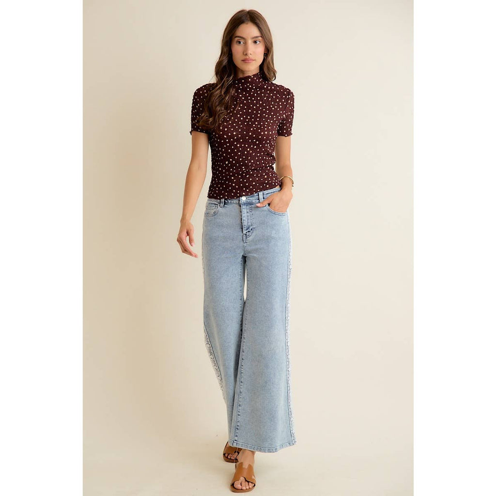 POLKA DOT CRINKLED SHORT SLEEVES TOP