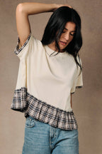 CREW NECK CONTRAST PEPLUM BOXY TOP