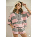 Vintage Striped Top with Front Zip Shorts Set