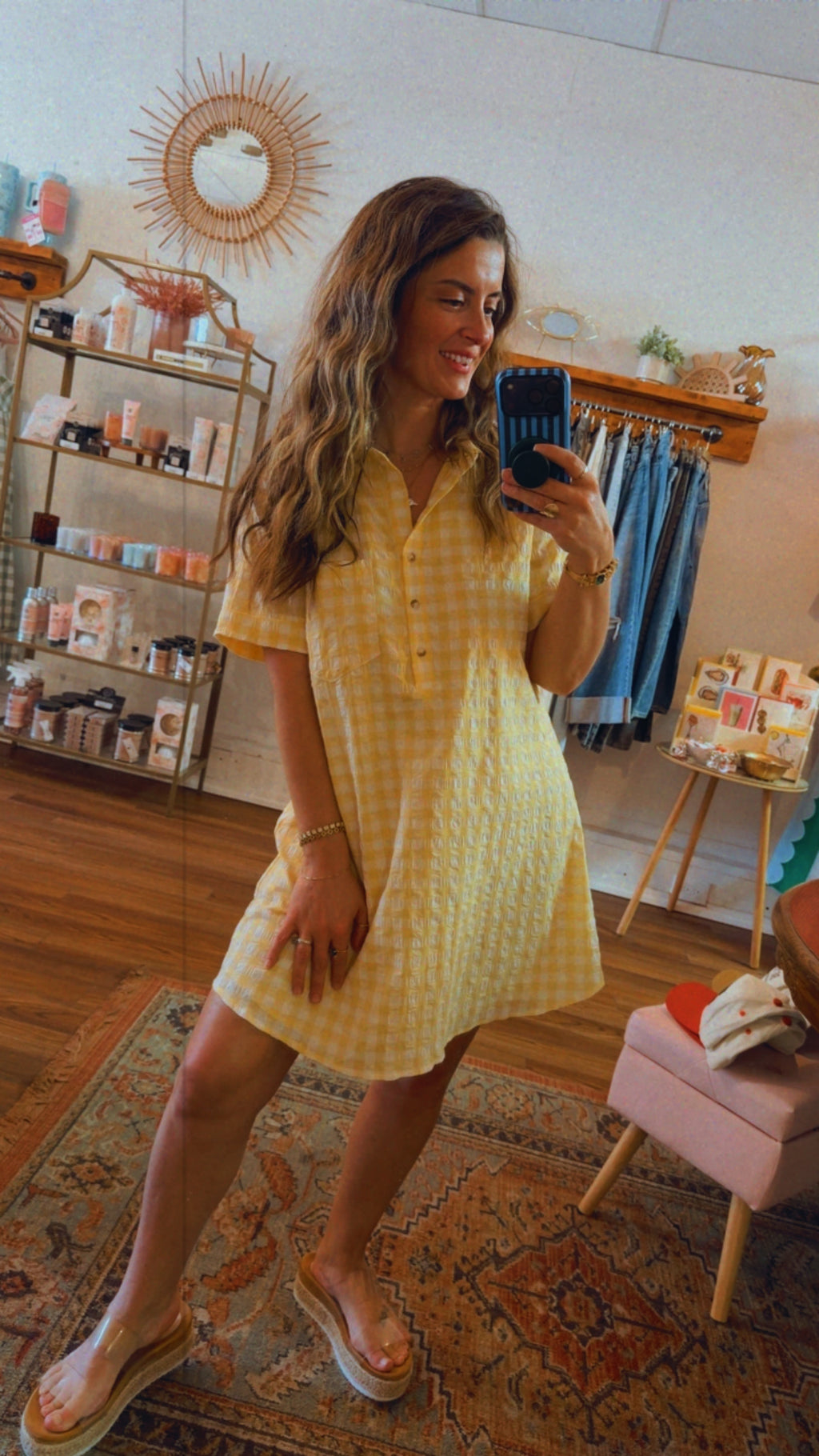 Lemon Gingham Collared Dress