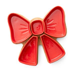 Holiday Red Bow Ceramic Sectioned Serving Tray on Wood Board