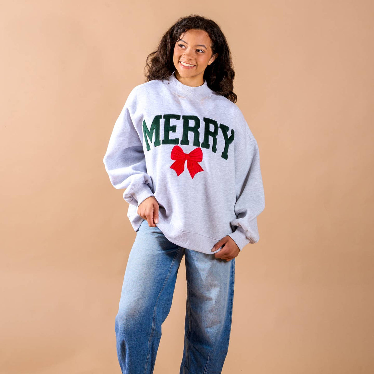 Mockneck Sweatshirt-Merry Bow