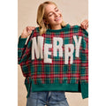 MERRY LETTER PATCHES CHRISTMAS PLAID SWEATSHIRT