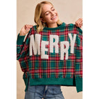 MERRY LETTER PATCHES CHRISTMAS PLAID SWEATSHIRT