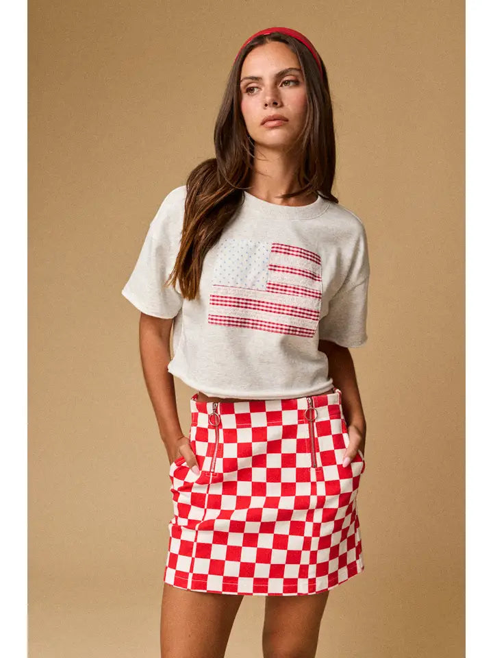 Crew Neck American flag Patch top