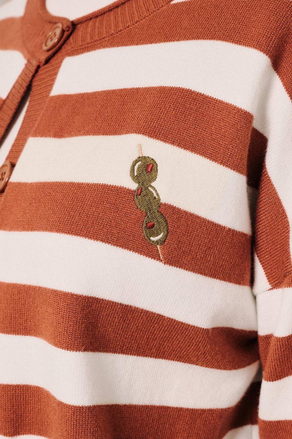 OLIVE EMBROIDERY STRIPE CARDIGAN