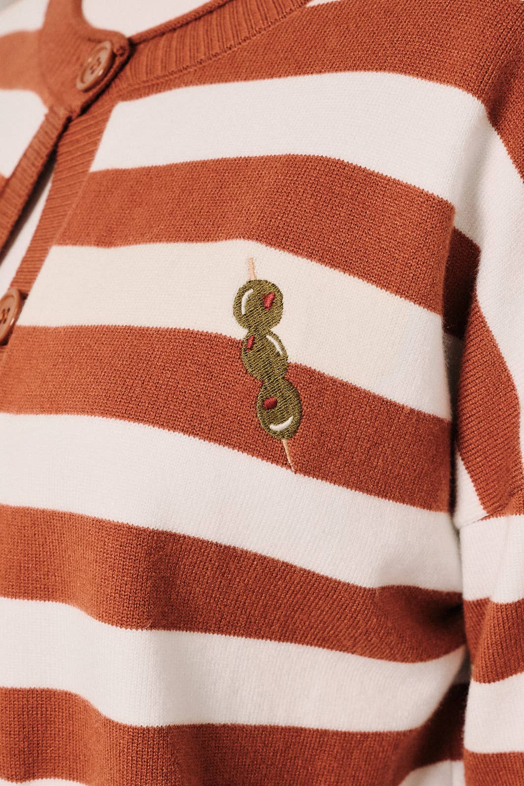 OLIVE EMBROIDERY STRIPE CARDIGAN