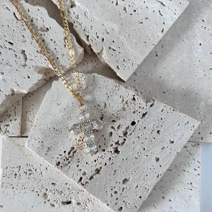 Crystal Pave Cross Necklace 18k gold