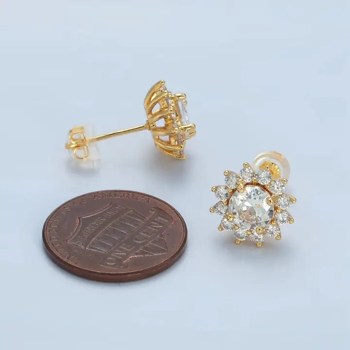 24K Gold Filled Clear Cz Celestial Sun Stud Earrings