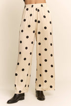 Polka Dot Satin Wide-Leg Pants