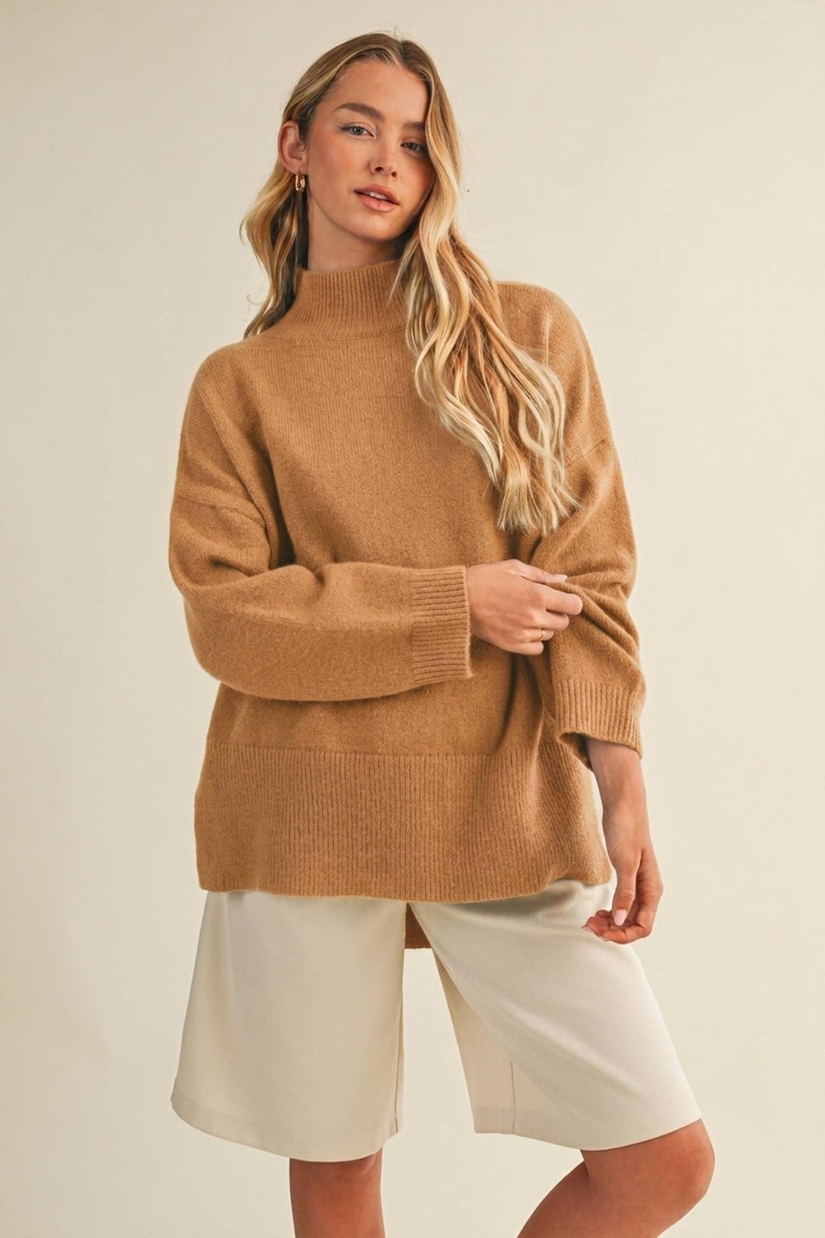Brushed Funnel Neck High-Low Tunic