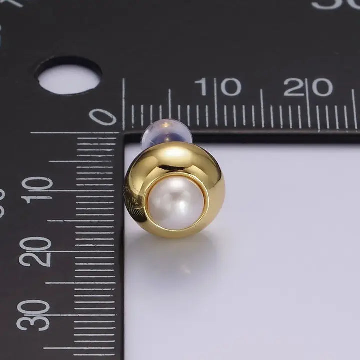 14K Gold Filled 10mm Pearl Round Bezel Stud Earrings