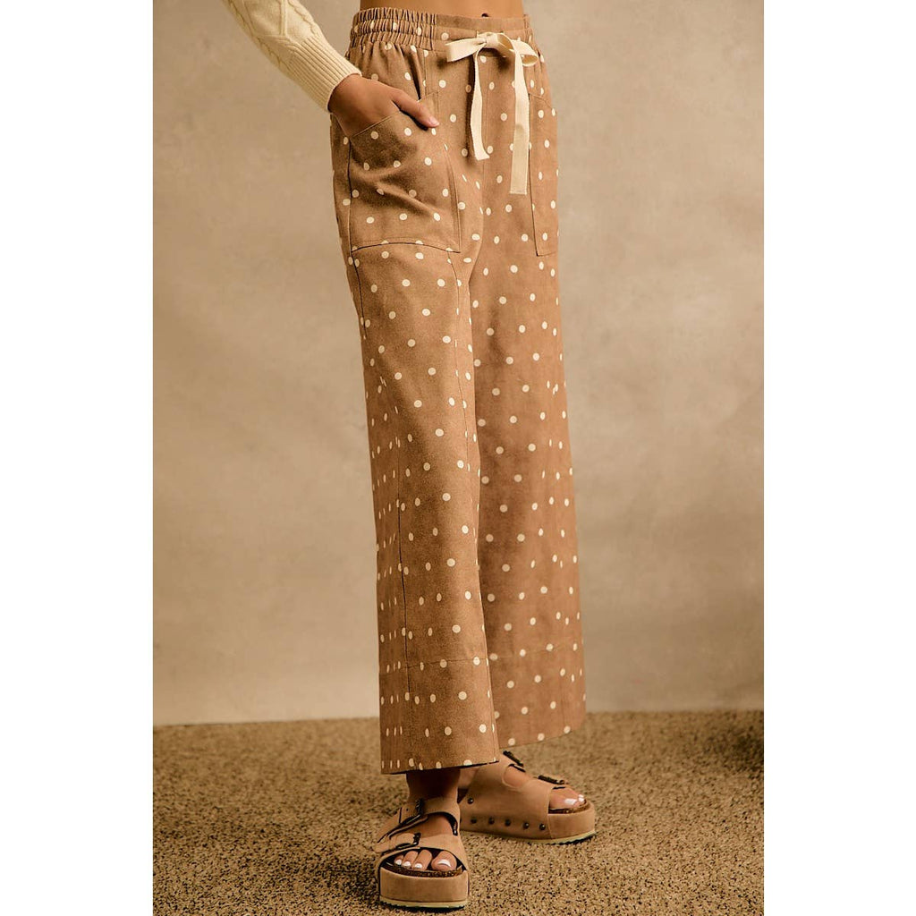 POLKA DOT ELASTICIZED WAIST WIDE PANTS