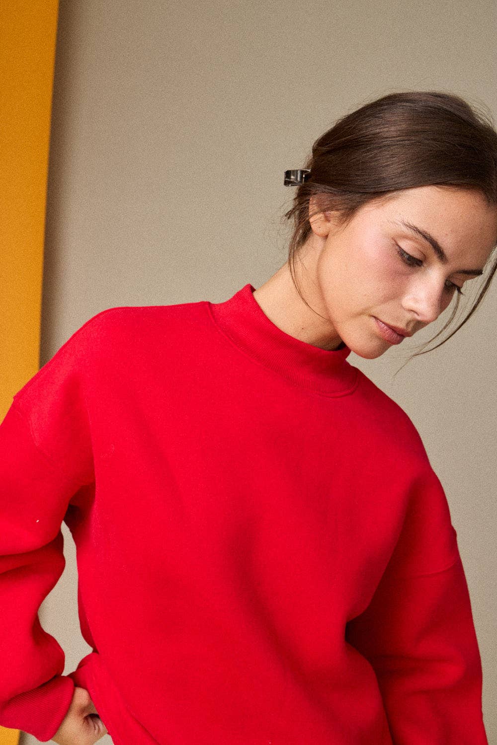 RED MOCK NECK SWEATER
