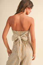 STRIPED SMOCKED BACK TIE HANDKERCHEIF TOP AND BARREL