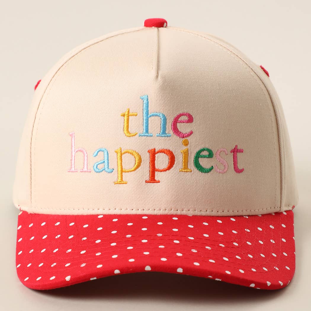 The Happiest Embroidered Small Polka Dot Brim Trucker Hat