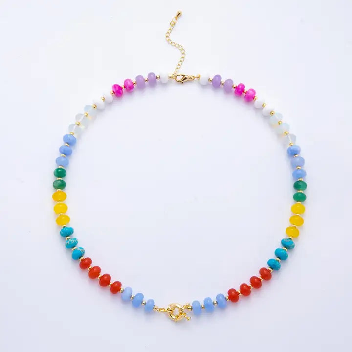 18K Gold Filled Colorful Gemstone Beaded Chain Necklace