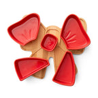 Holiday Red Bow Ceramic Sectioned Serving Tray on Wood Board