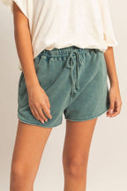 Acid Washed Elastic Waist Shorts