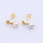 24K Gold Filled Freshwater Pearl Flower Stud Earrings