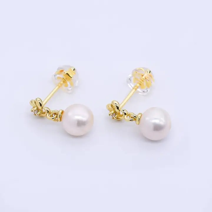24K Gold Filled Freshwater Pearl Flower Stud Earrings