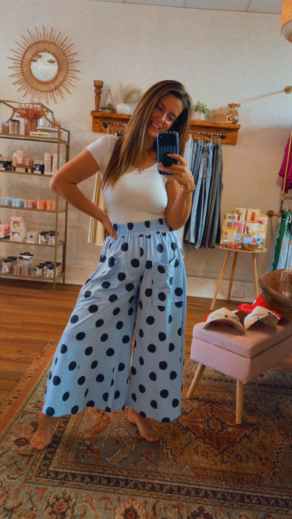 Breezy Blue Polka-Dot Pants