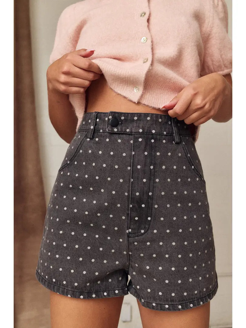 Polka Dot Denim Shorts
