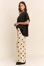 Polka Dot Satin Wide-Leg Pants