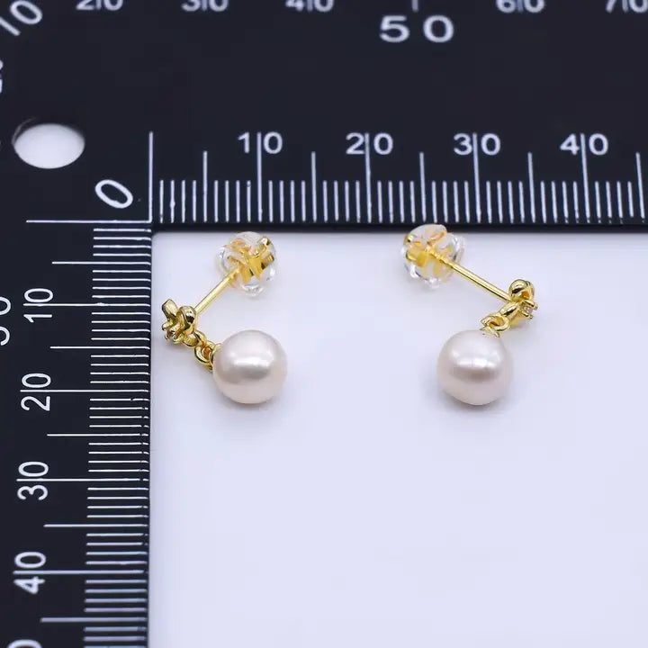 24K Gold Filled Freshwater Pearl Flower Stud Earrings