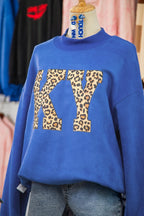 Leopard Ky Print Reversible Mock Neck Sweatshirt
