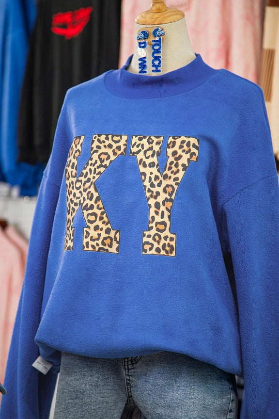 Leopard Ky Print Reversible Mock Neck Sweatshirt