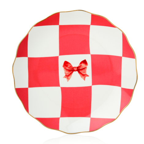 Jolly Red Checkered App Plate with Bow