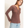 Mineral Wash Waffle Henley Long Sleeve Top