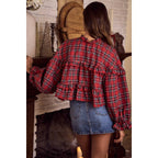 CHECKERED PLAID CHRISTMAS HOLIDAY BOHO TOP